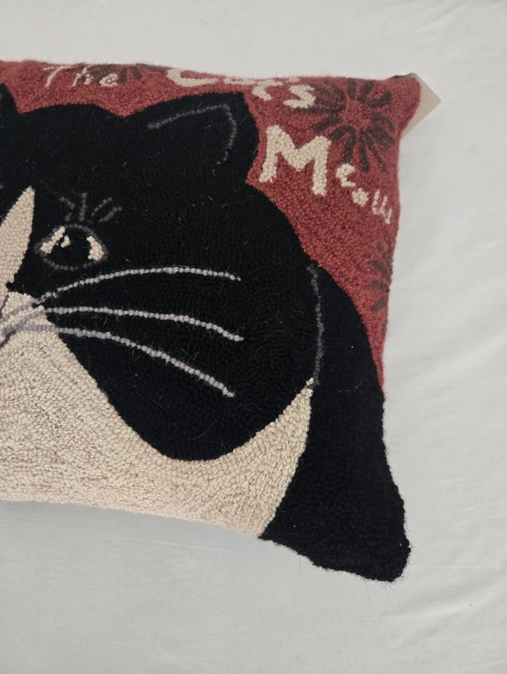 Warren Kimble New Nwt HOOKED Cat WOOL PILLOW The Cat's Meow Black Red Primitive